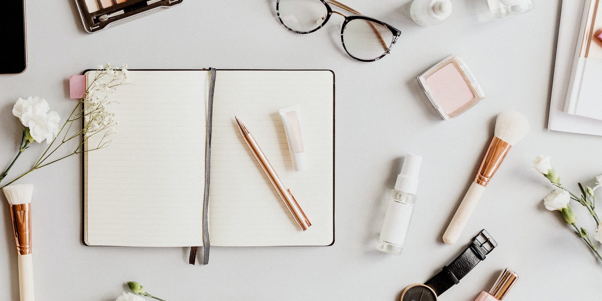 Flatlay of a girly desk